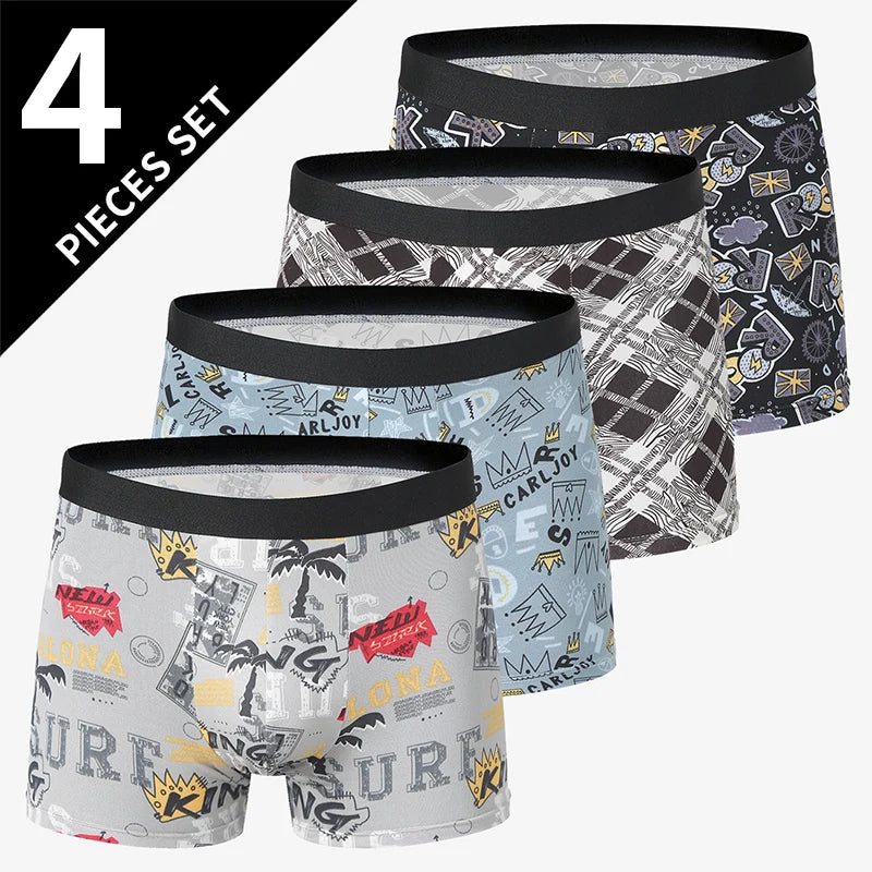 4 db-os férfi divatos, mintás alsónemű szabadidős és kényelmes viselethez, plus size alsónemű tinédzsereknek, úszónadrág max. 5XL, 6XL méretben