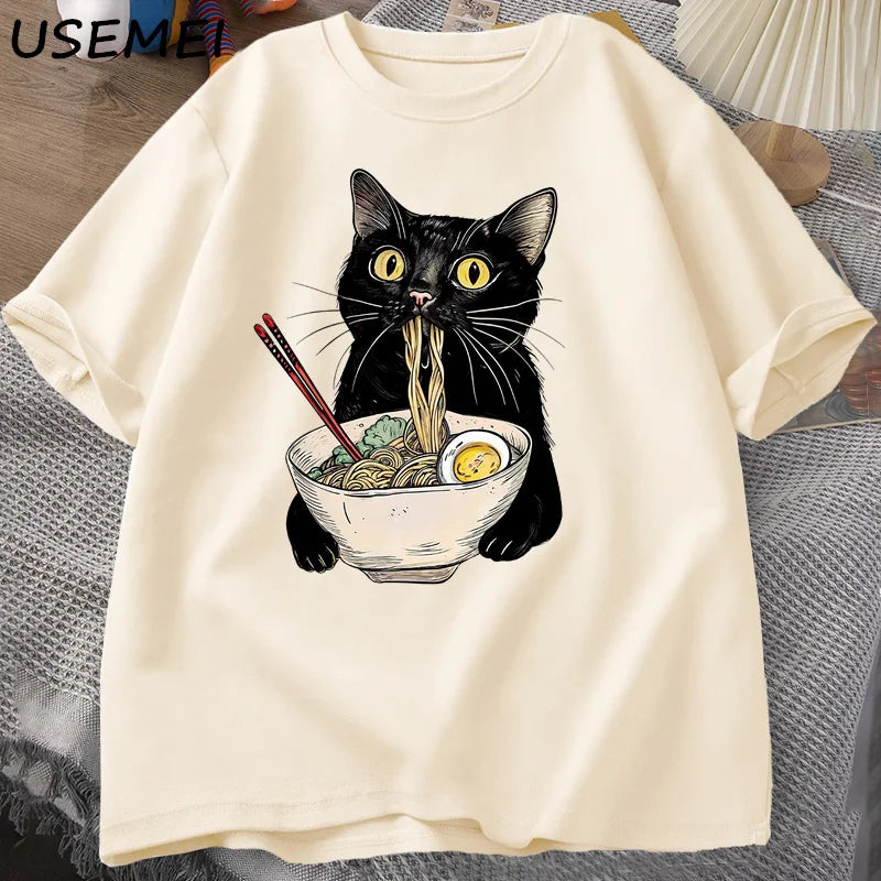Noodle Ramen macska póló Ínyenc  Fekete macska  férfiaknak és nőknek