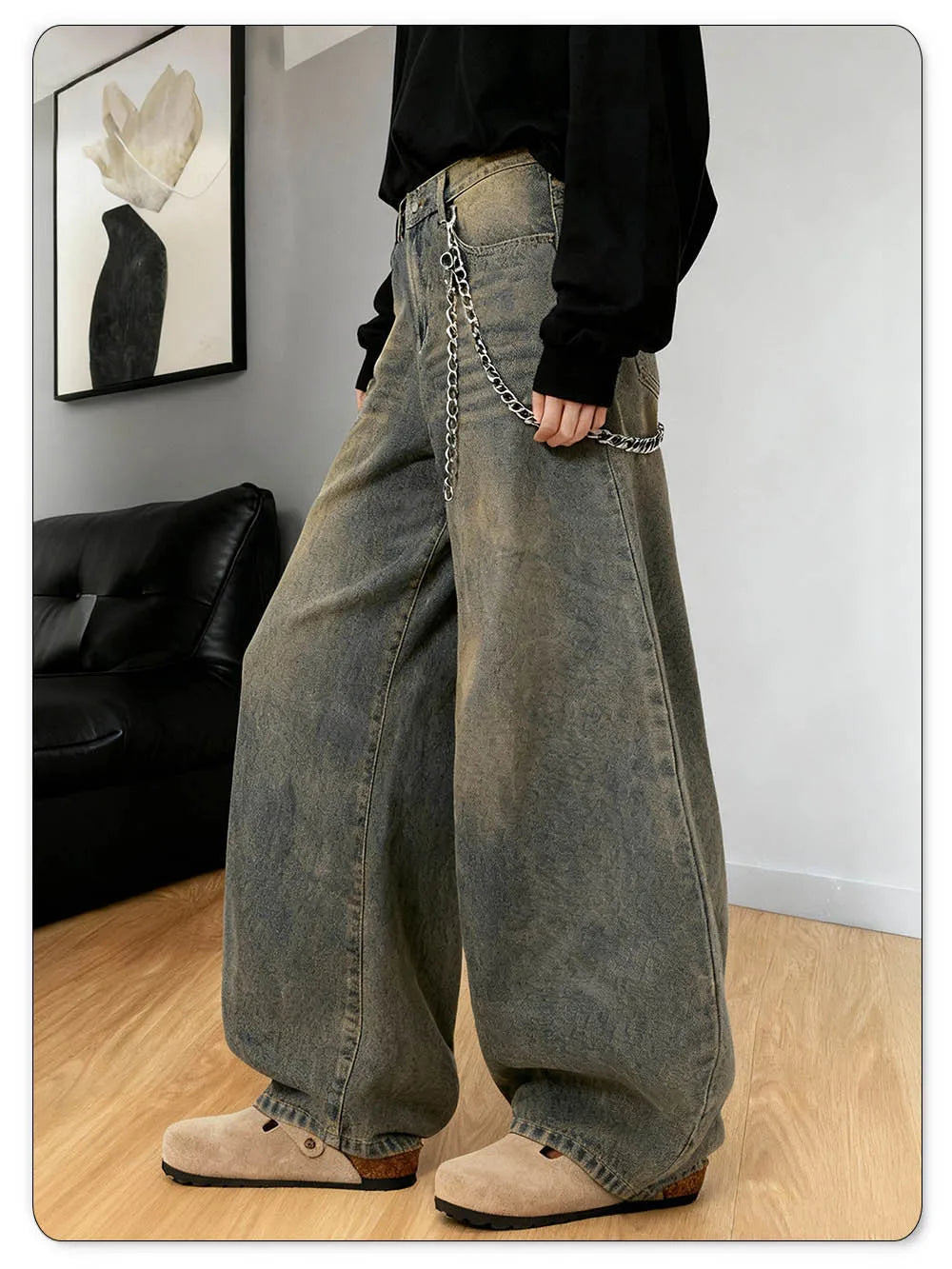 Amerikai retro bő szárú farmernadrág férfi koreai utcai viselet kopott y2k ruházat hétköznapi hétköznapi négy évszak farmernadrág unisex