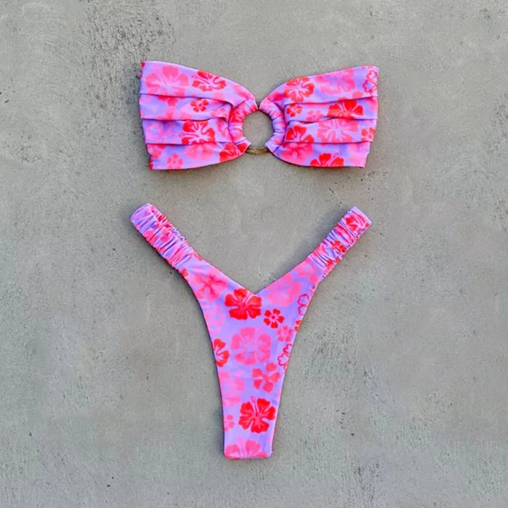 Micro Bikini Push Up Női Fürdőruhák 2026 Szexi Női Fürdőruha Brazil Bikini Szett tanga Biquini Fürdőruhák Nyomtatott Strandruha