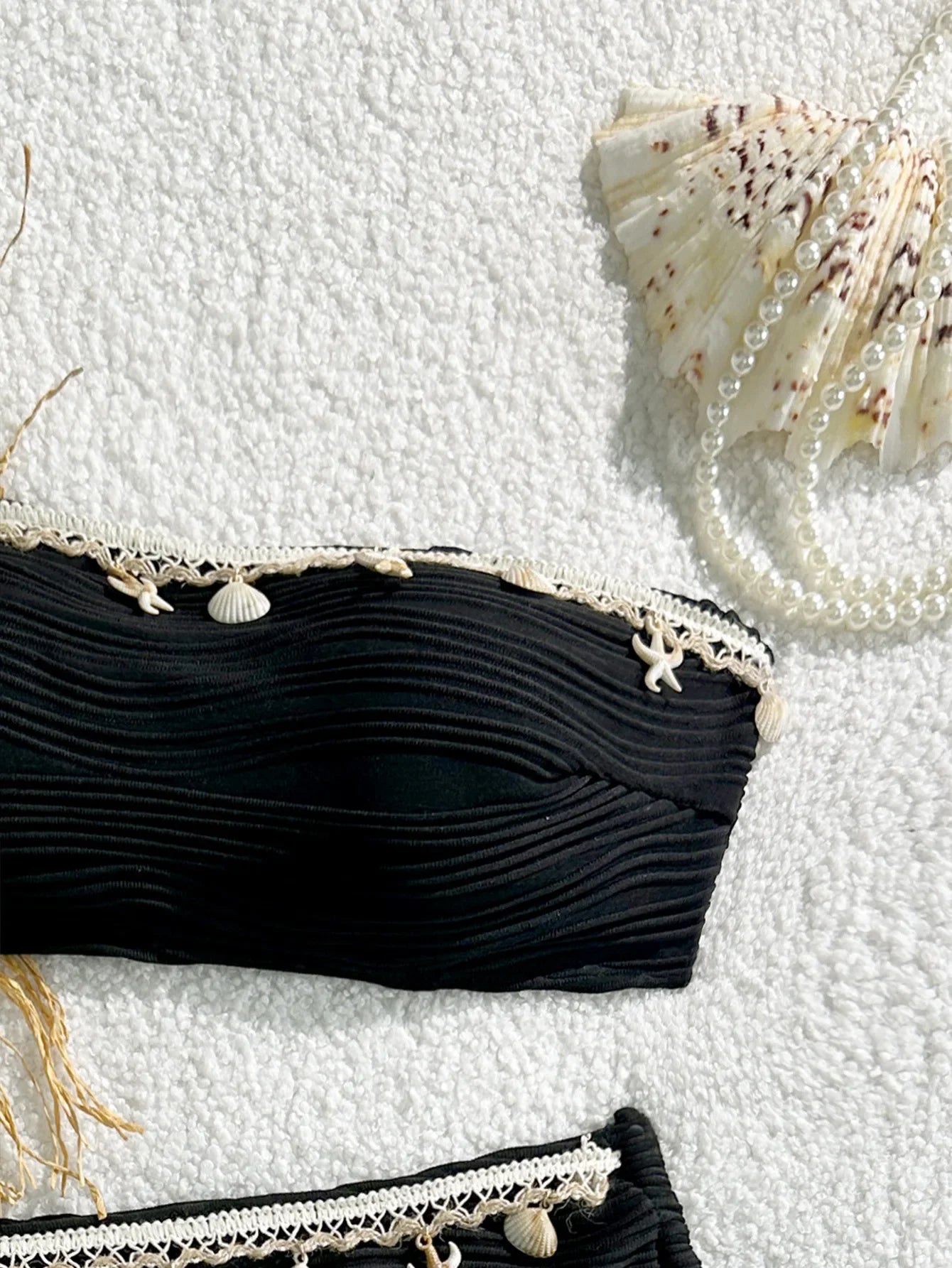 XS - XL Bandeau ráncos, magas kivágású bikini női fürdőruha női fürdőruha kétrészes bikiniszett kagyló fürdőruha úszás