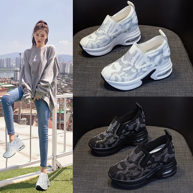 2023 Női Cipők Ősz Új Hétköznapi Kis Fehér Cipők Strasszos Platform Sport Légpárnás Cipő Plus Size Zapatos De Mujer