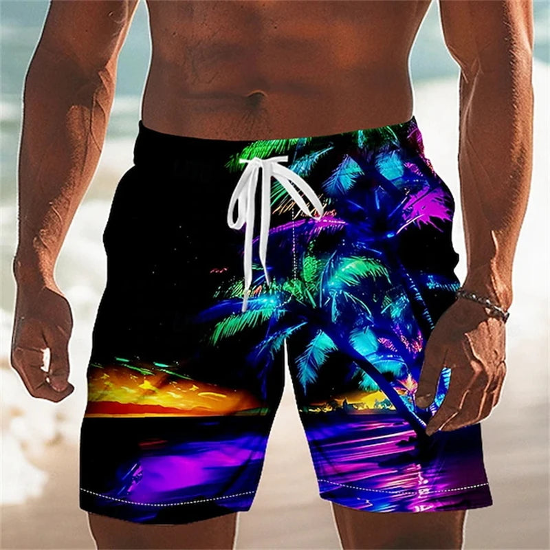 Nyári hawaii férfi strandnadrág 3D nyomtatott kókuszpálma mintás úszónadrág
