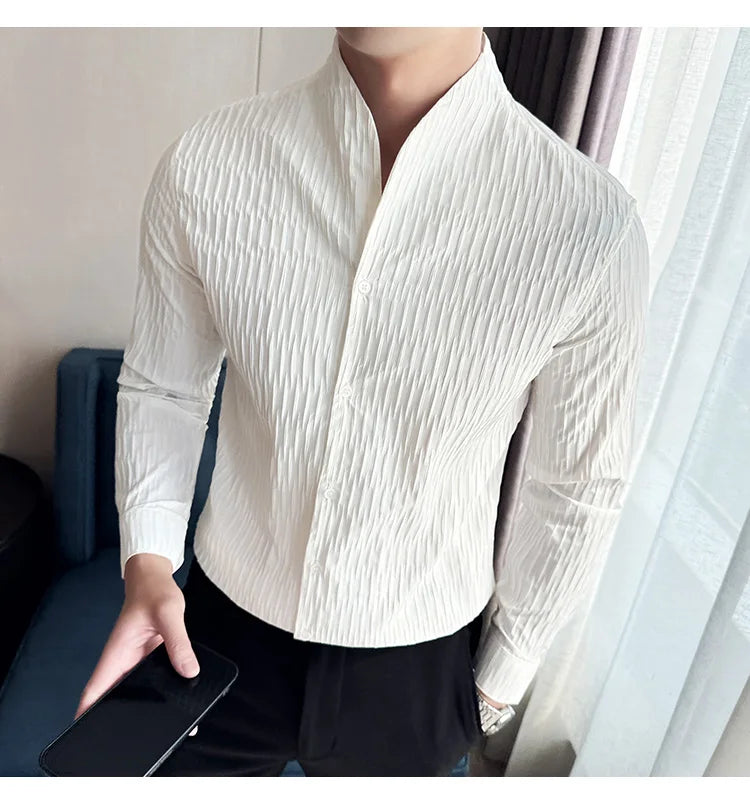 Új férfi ing, brit stílusú, lezser, hosszú ujjú, elegáns felsőrész, 4XL-M méretben