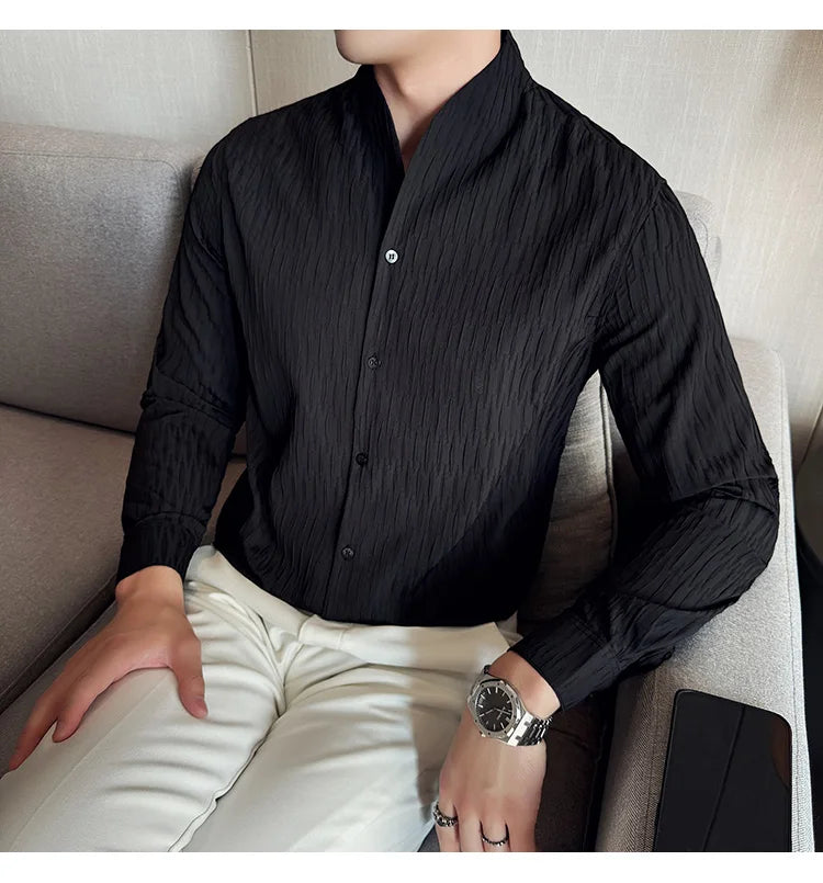Új férfi ing, brit stílusú, lezser, hosszú ujjú, elegáns felsőrész, 4XL-M méretben