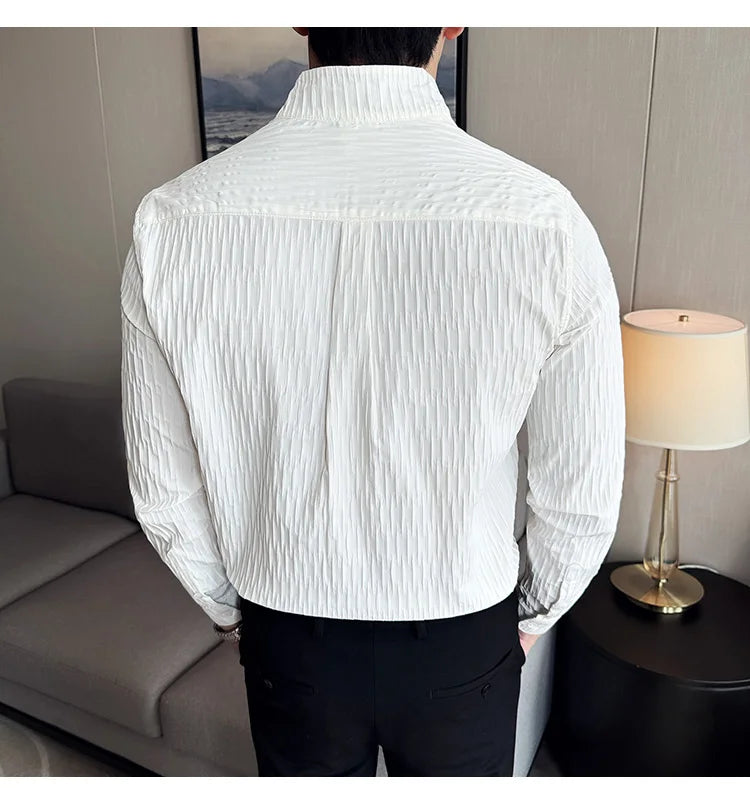 Új férfi ing, brit stílusú, lezser, hosszú ujjú, elegáns felsőrész, 4XL-M méretben