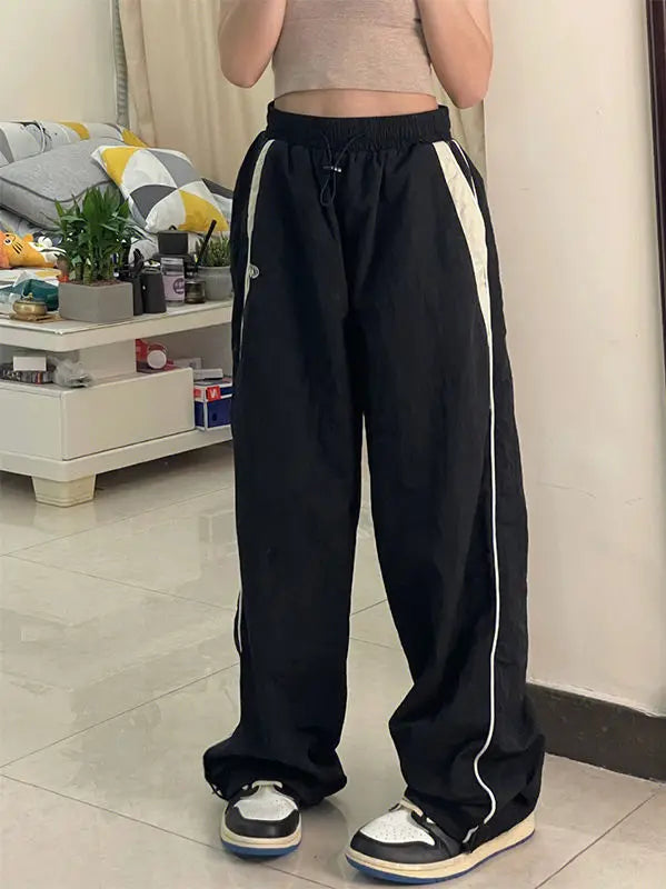 Női lezser, bő, cargo nadrág, húzózsinóros, utcai viselet, laza, túlméretezett, széles szárú, sport, vintage hip-hop, Y2K jogger nadrág