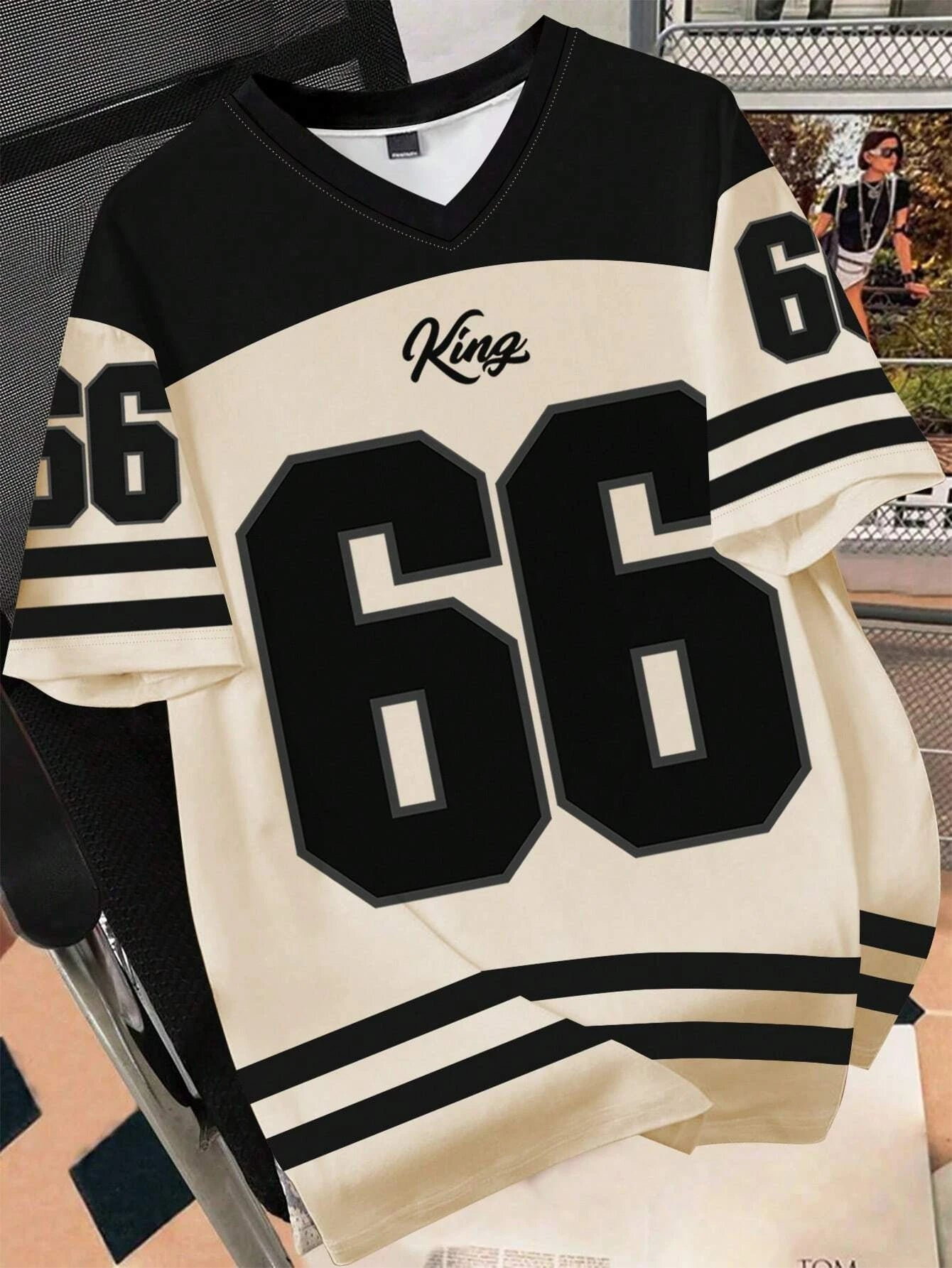 Nyári divatos női ruházat No.66 V-nyakú futballmez Alkalmi sport rövid ujjú felső Harajuku páros laza póló utcai viselet