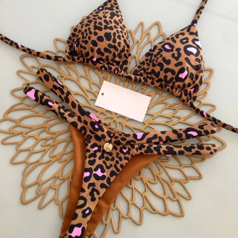 Új bikini női fürdőruha strandnyaralás fürdőruha leopárdmintás szexi bikini szett strandruha fürdőruha tanga fürdőruha biquinis