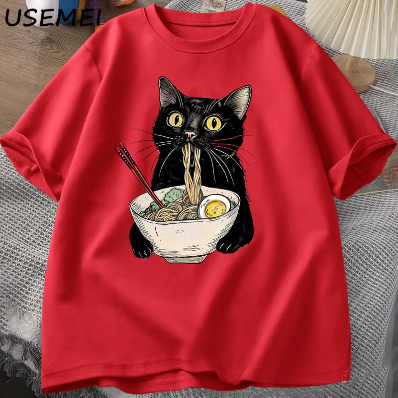 Noodle Ramen macska póló Ínyenc  Fekete macska  férfiaknak és nőknek