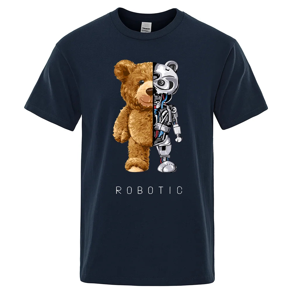 Vicces Ted Bear Robot póló férfi rövid ujjú divatos  nyári pamut pólók