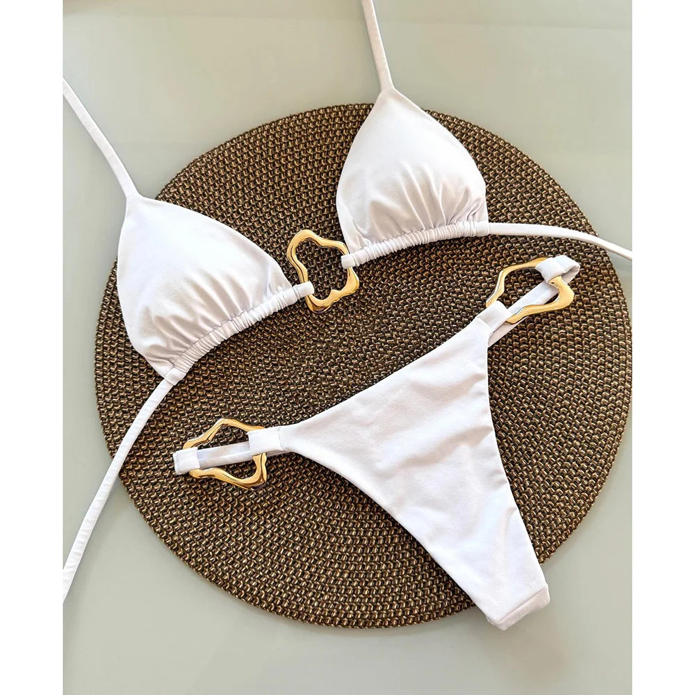 Szexi, pántnélküli, mikro bikini 2025 női fürdőruha, egyszínű, tanga bikinik, brazil strandruha, biquini női