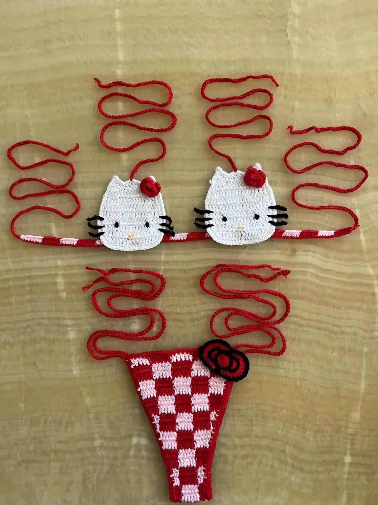 Sanrio horgolt bikini szett aranyos lányoknak fürdőruhák Hello Kitty szexi fürdőruha mikro kötésű bikinik strandruha női fürdőruha