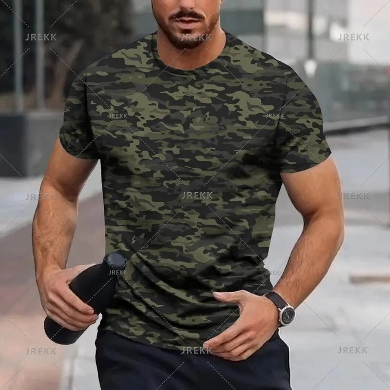 Férfi nyári álcázó mintás, erdei pólók, 4XL méretben