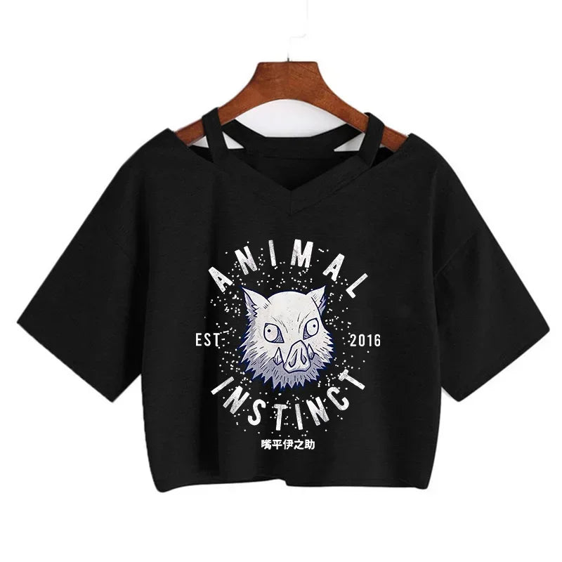 Demon Slayer póló Nezuko póló női Kimetsu No Yaiba crop top pólók japán anime Tanjiro Kamado felsők Manga póló női