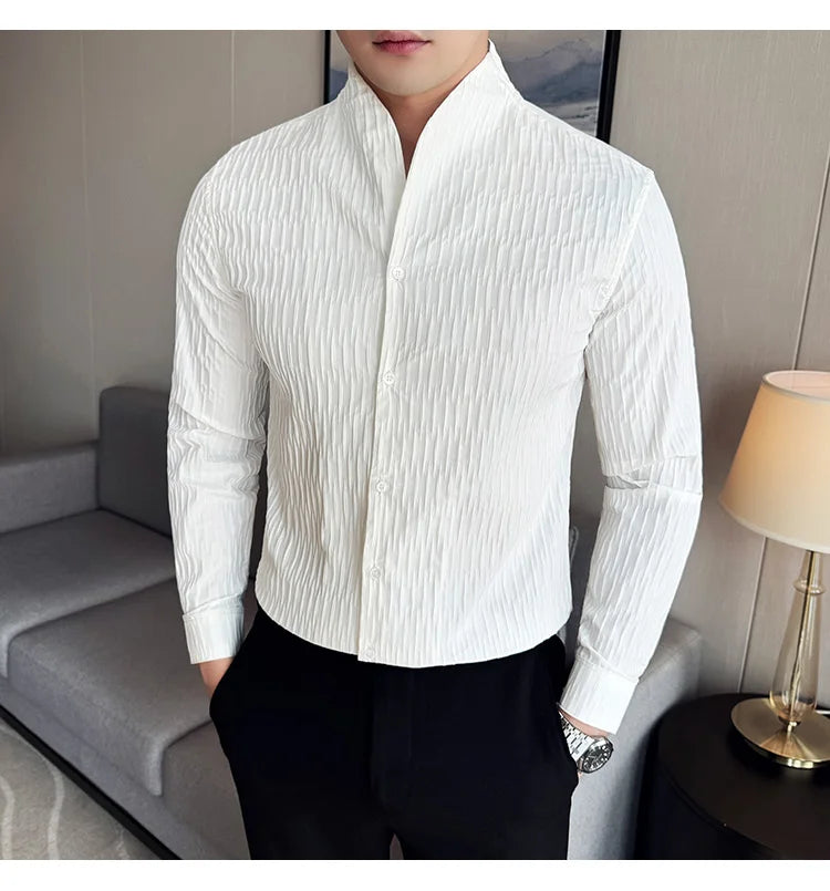 Új férfi ing, brit stílusú, lezser, hosszú ujjú, elegáns felsőrész, 4XL-M méretben
