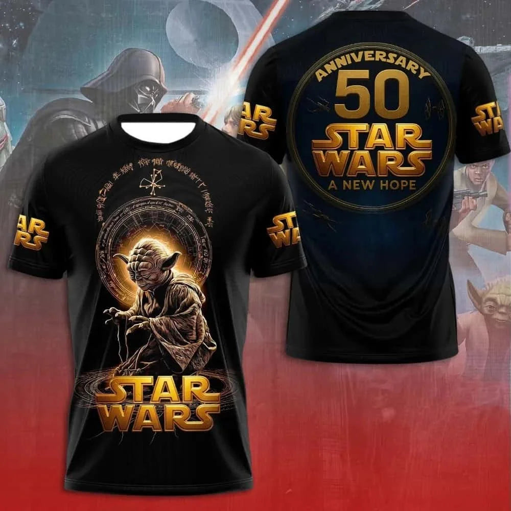 Star Wars 50. évfordulós póló, 3D nyomtatott, klasszikus karakteres sisakmintás, lélegző, gyorsan száradó, unisex hétköznapi sportpóló