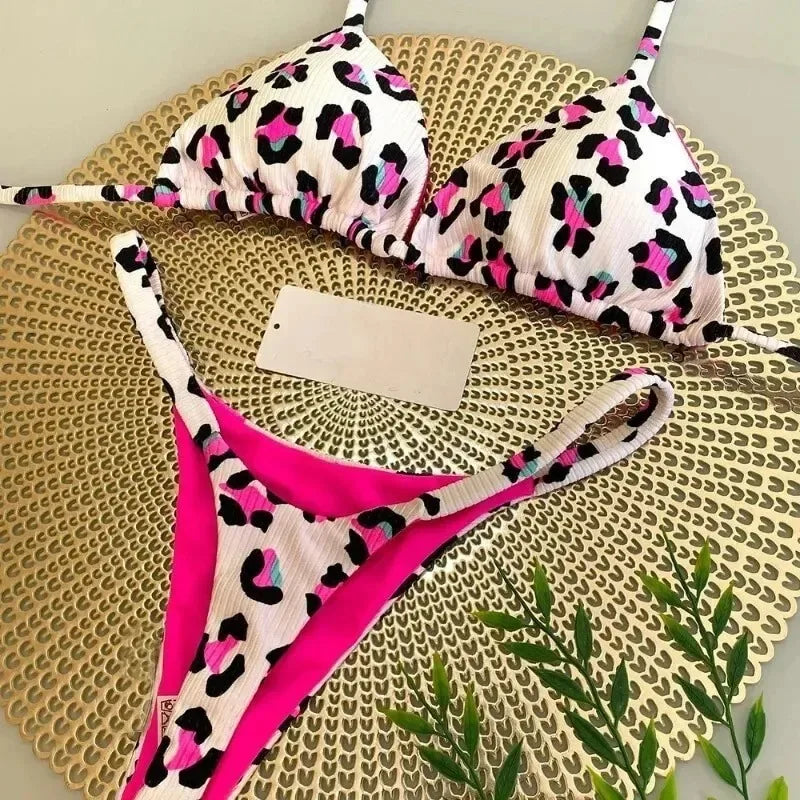 Új bikini női fürdőruha strandnyaralás fürdőruha leopárdmintás szexi bikini szett strandruha fürdőruha tanga fürdőruha biquinis