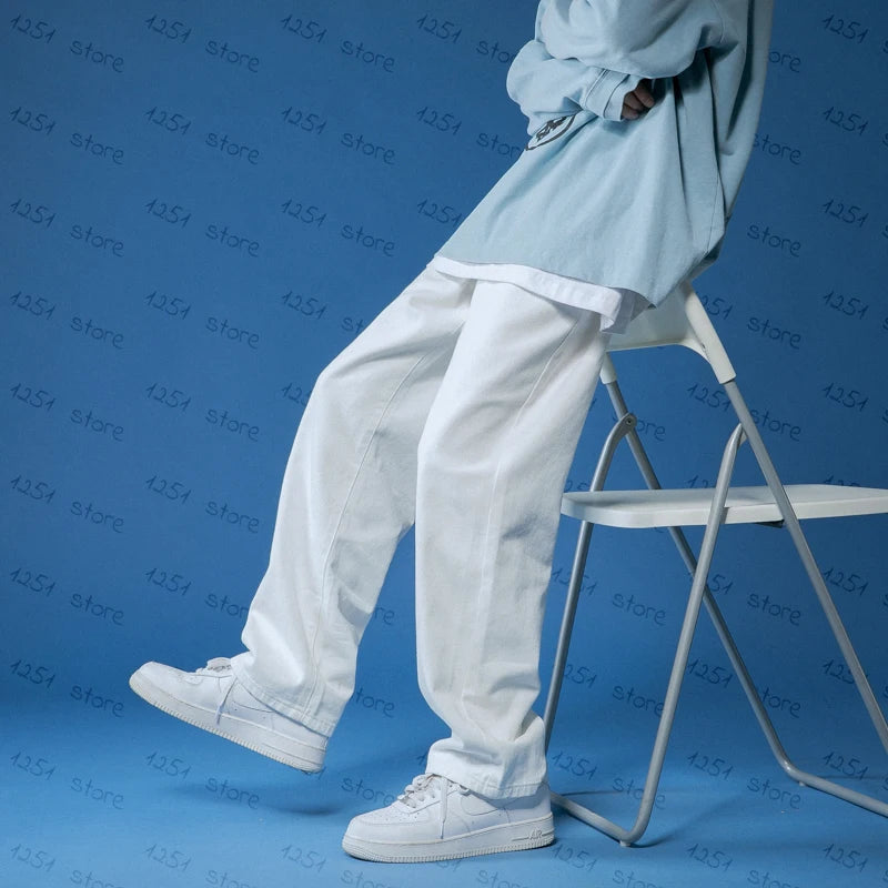 Egyenes szárú farmer férfi fehér Laza unisex farmernadrág Trendi semleges farmer Férfi bő Lezser Egyszínű Férfi Női Nadrágok Hip Hop farmer