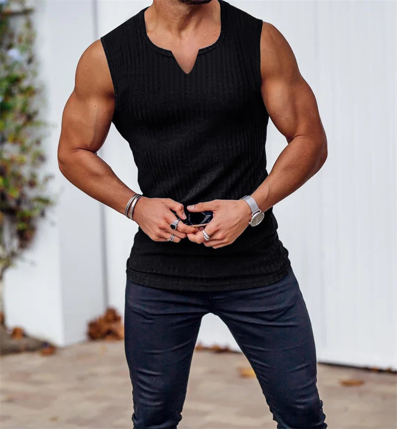 2024 Nyári új férfi csíkos edző tank top  fitnesz ujjatlan Sport alsóing
