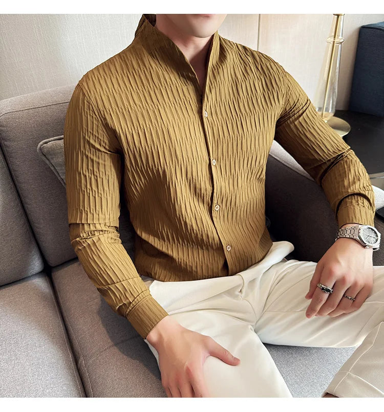 Új férfi ing, brit stílusú, lezser, hosszú ujjú, elegáns felsőrész, 4XL-M méretben