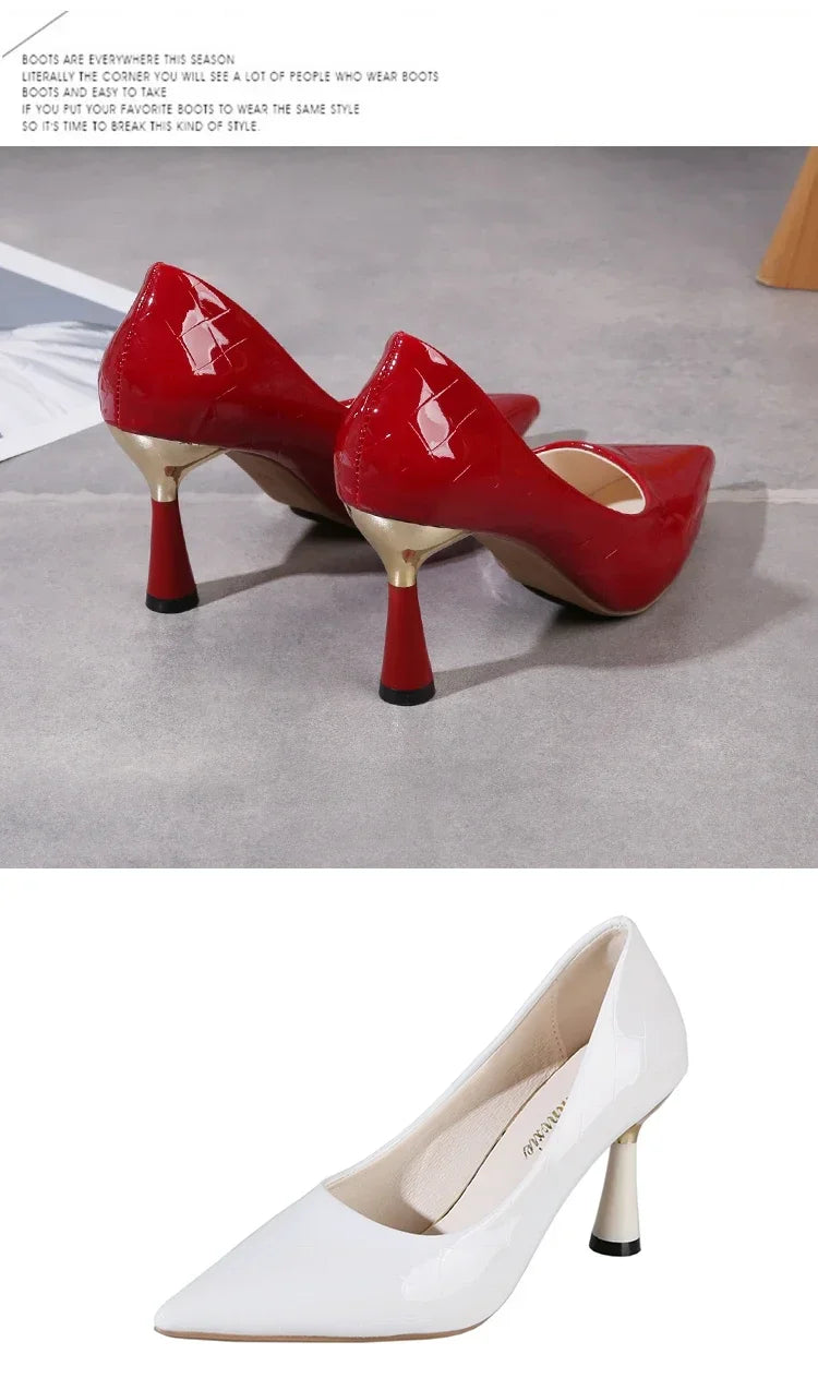 Cipők Női 2024 Trend Új Nyári Piros Magassarkú Elegáns Női Fekete Magassarkú Hegyes Orrú Pumps Ruha Bőr Fehér Női Cipő
