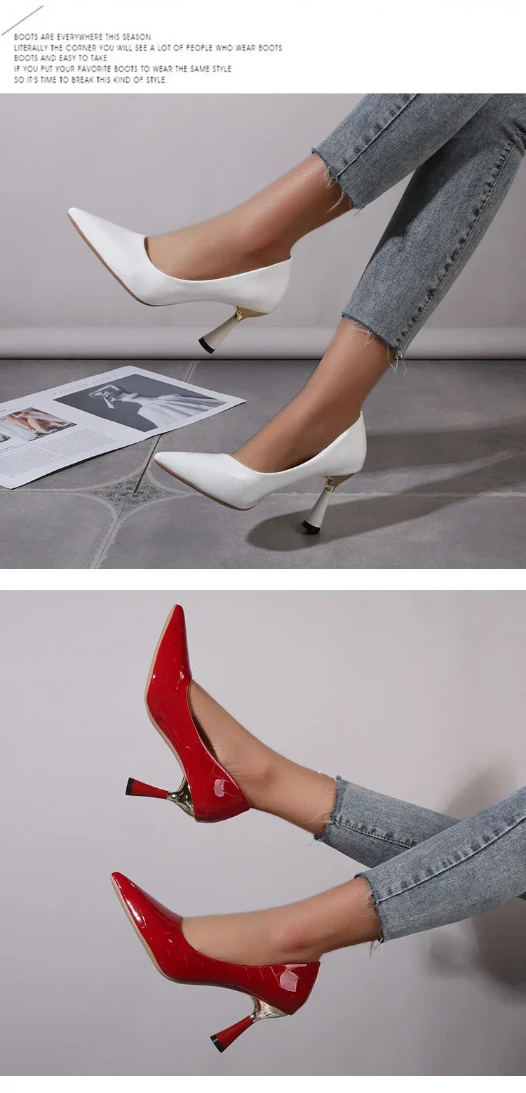Cipők Női 2024 Trend Új Nyári Piros Magassarkú Elegáns Női Fekete Magassarkú Hegyes Orrú Pumps Ruha Bőr Fehér Női Cipő