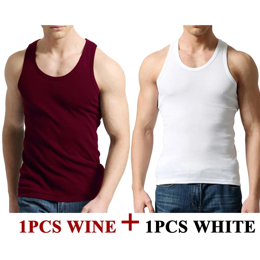 Férfi Tank Tops Fitness Hűvös Nyári 100% Pamut Ujjatlan Felsők Edzőterem Slim Alsóing  10 Szín 1DB