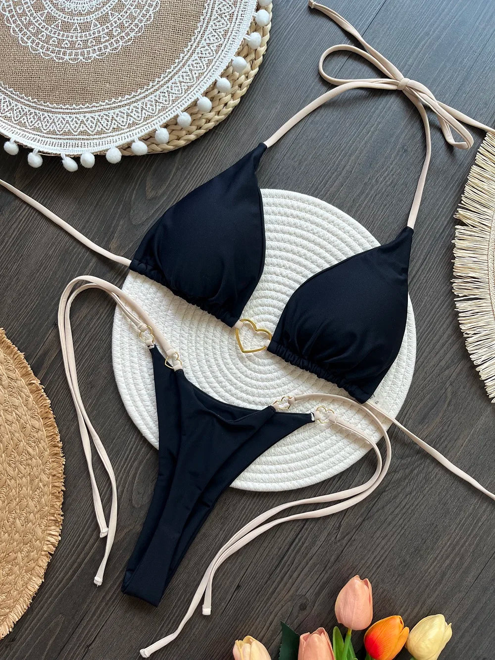 RUOTONSEPT Szexi Pántnélküli Egyszínű Bikini Szett Női Fürdőruha Kétrészes Háromszög Tanga Fürdőruha Brazil Bikinik