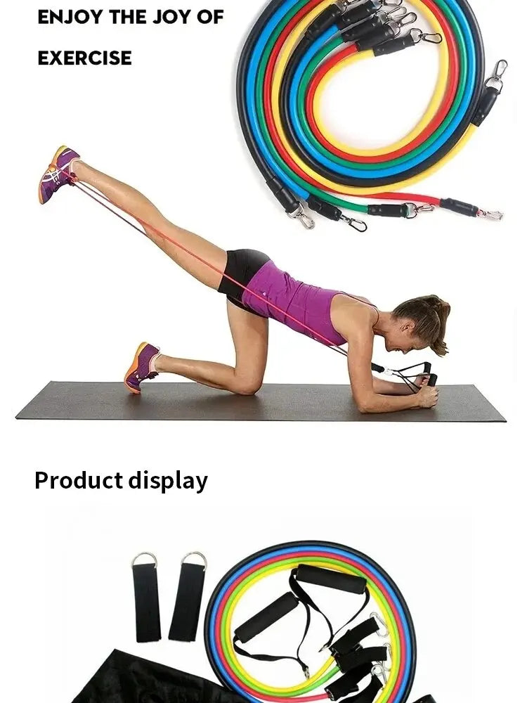 11 db-os TPE ellenállás-szalag szett, fitneszszalag, húzókötél, rugalmas edzőszalag ajtóra akasztható fogantyúkkal, hordtáskával, lábakkal, bokapántokkal
