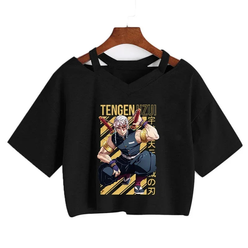 Demon Slayer póló Nezuko póló női Kimetsu No Yaiba crop top pólók japán anime Tanjiro Kamado felsők Manga póló női