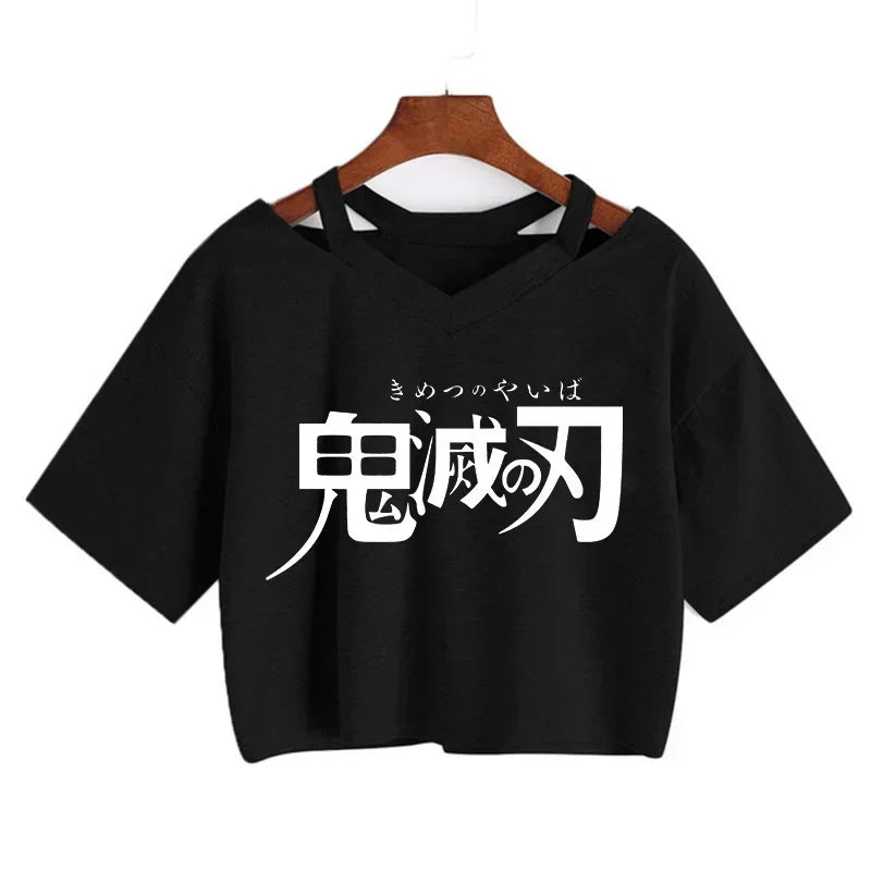 Demon Slayer póló Nezuko póló női Kimetsu No Yaiba crop top pólók japán anime Tanjiro Kamado felsők Manga póló női