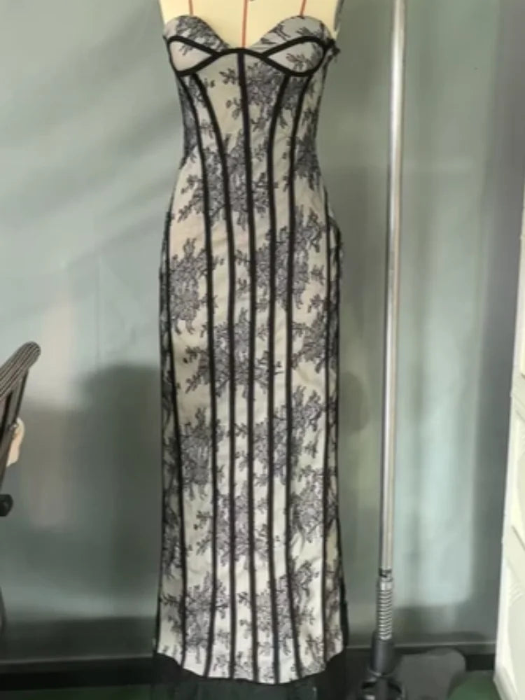 Női gézes halszálkamintás pánt nélküli ruha, sikkes, hát nélküli, váll nélküli, derékig érő, vékony maxi ruha, vestidos 2026, hölgy estélyi ruhák