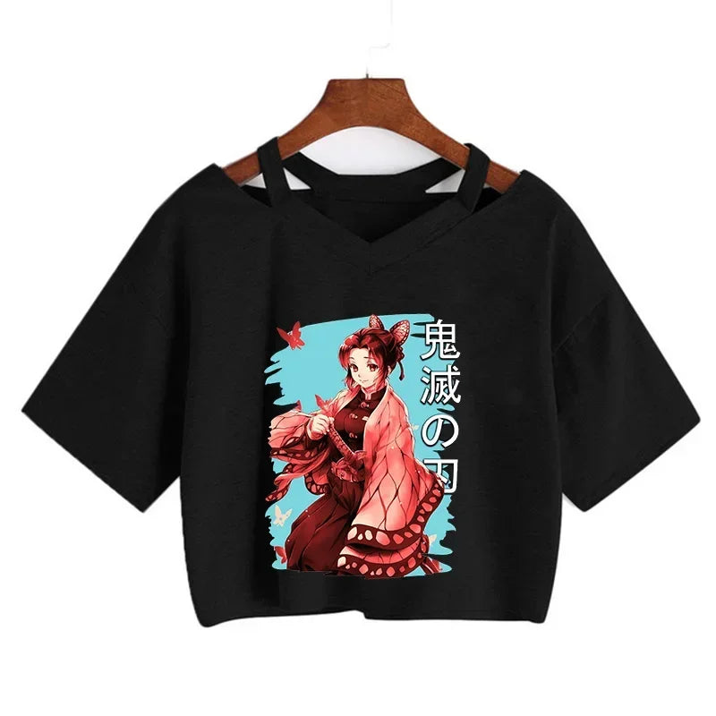 Demon Slayer póló Nezuko póló női Kimetsu No Yaiba crop top pólók japán anime Tanjiro Kamado felsők Manga póló női