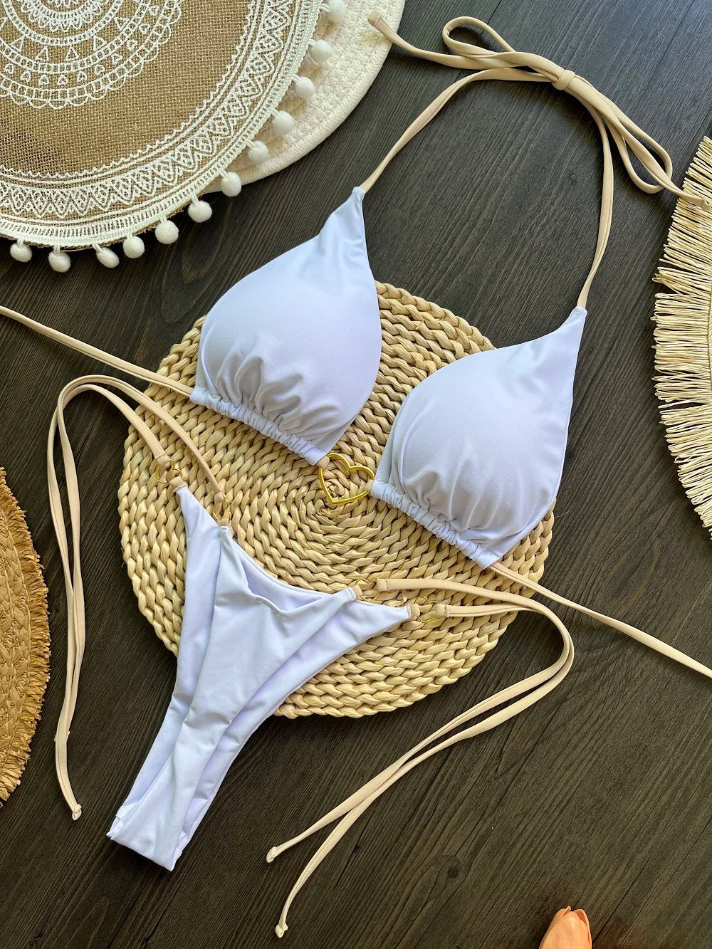 RUOTONSEPT Szexi Pántnélküli Egyszínű Bikini Szett Női Fürdőruha Kétrészes Háromszög Tanga Fürdőruha Brazil Bikinik