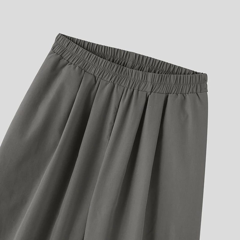 INCERUN Férfi Széles Egyszínű Laza Jogger Nadrág Rugalmas Derku Utcai Viselet Vintage 2024 Hétköznapi Hosszú  S-5XL