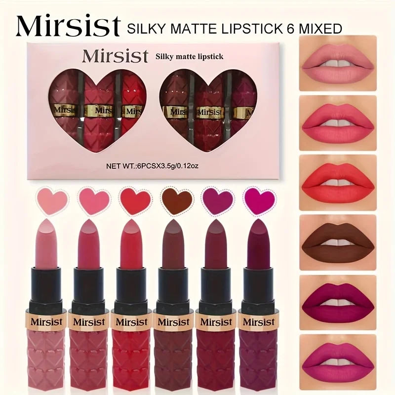 [Matt rúzs] 6 színű matt rúzs, könnyedésmentes, vízálló, tartós, nem fakuló rúzs, Love Lipstick