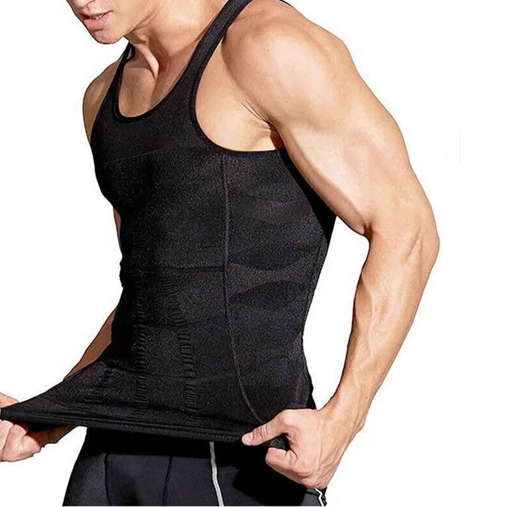 Férfi kompressziós, trikók, alsóingek,  karcsúsító, alakformáló, ujjatlan, hasra erősíthető, fitnesz edzéshez