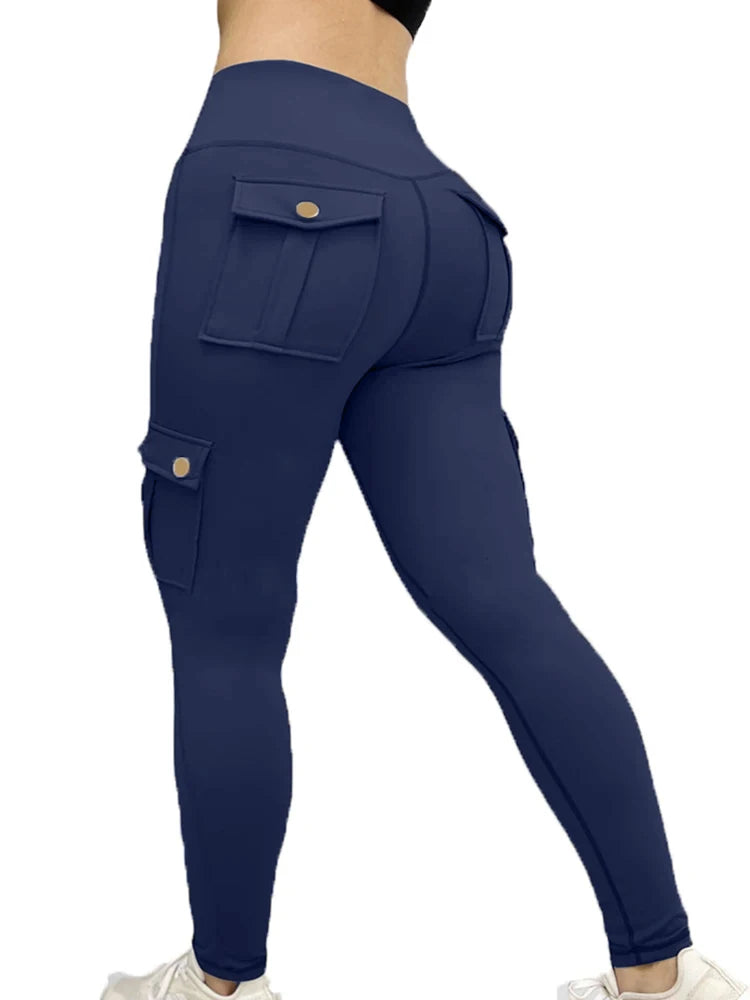 Zsebes edzőnadrág női magas derekú divatos fitnesznadrág vékony, rugalmas, kültéri, kényelmes sportleggings