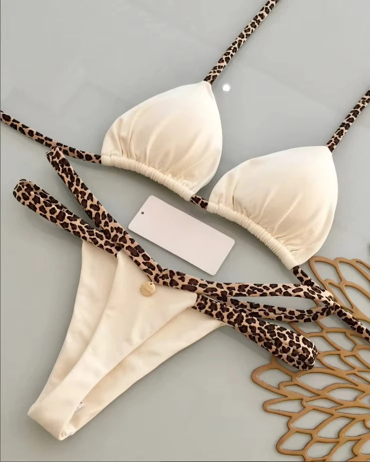 Új bikini női fürdőruha strandnyaralás fürdőruha leopárdmintás szexi bikini szett strandruha fürdőruha tanga fürdőruha biquinis