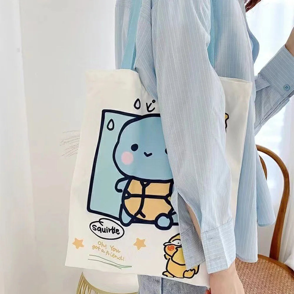 Anime Pokemon vászon táska válltáska mindennapi hordozható kézitáska bevásárlás élelmiszer diákok lányok tinédzserek ajándékok