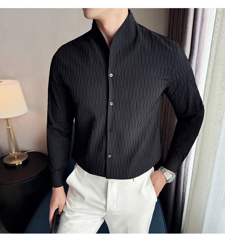 Új férfi ing, brit stílusú, lezser, hosszú ujjú, elegáns felsőrész, 4XL-M méretben
