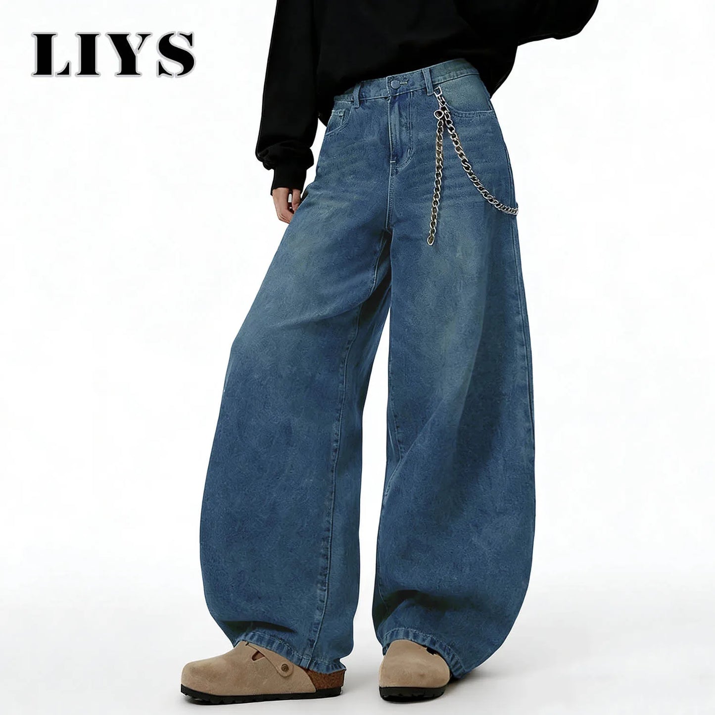 Amerikai retro bő szárú farmernadrág férfi koreai utcai viselet kopott y2k ruházat hétköznapi hétköznapi négy évszak farmernadrág unisex