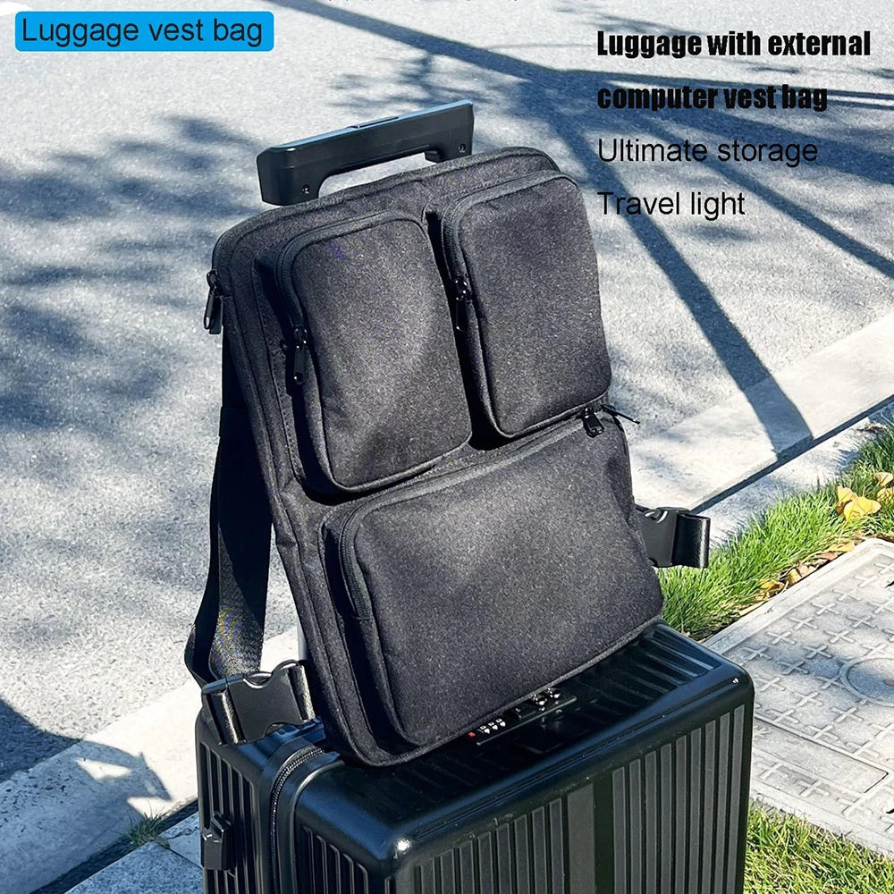 Külső poggyásztáska poggyászhoz, utazásszervező tárolótáska, könnyű 15,6 hüvelykes laptop kézitáska bőrönd kiegészítő mellénytáska