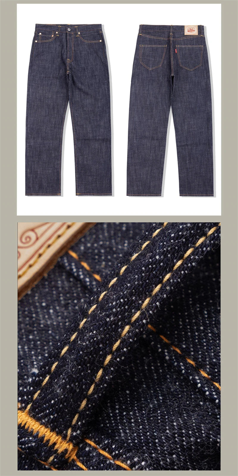 Piros Tornado 55501 Laza Egyenes Fazonú Férfi Farmer Raw Selvedge Farmer Nadrág Amekaji