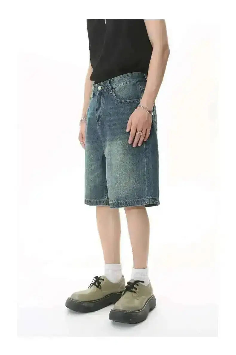 IEFB Nyári Férfi Lezser Farmer Rövidnadrág Laza Közepes Magas Derekú Divat Térdhosszúságú Farmer Rövid Nadrág Vintage Férfi Új Koreai