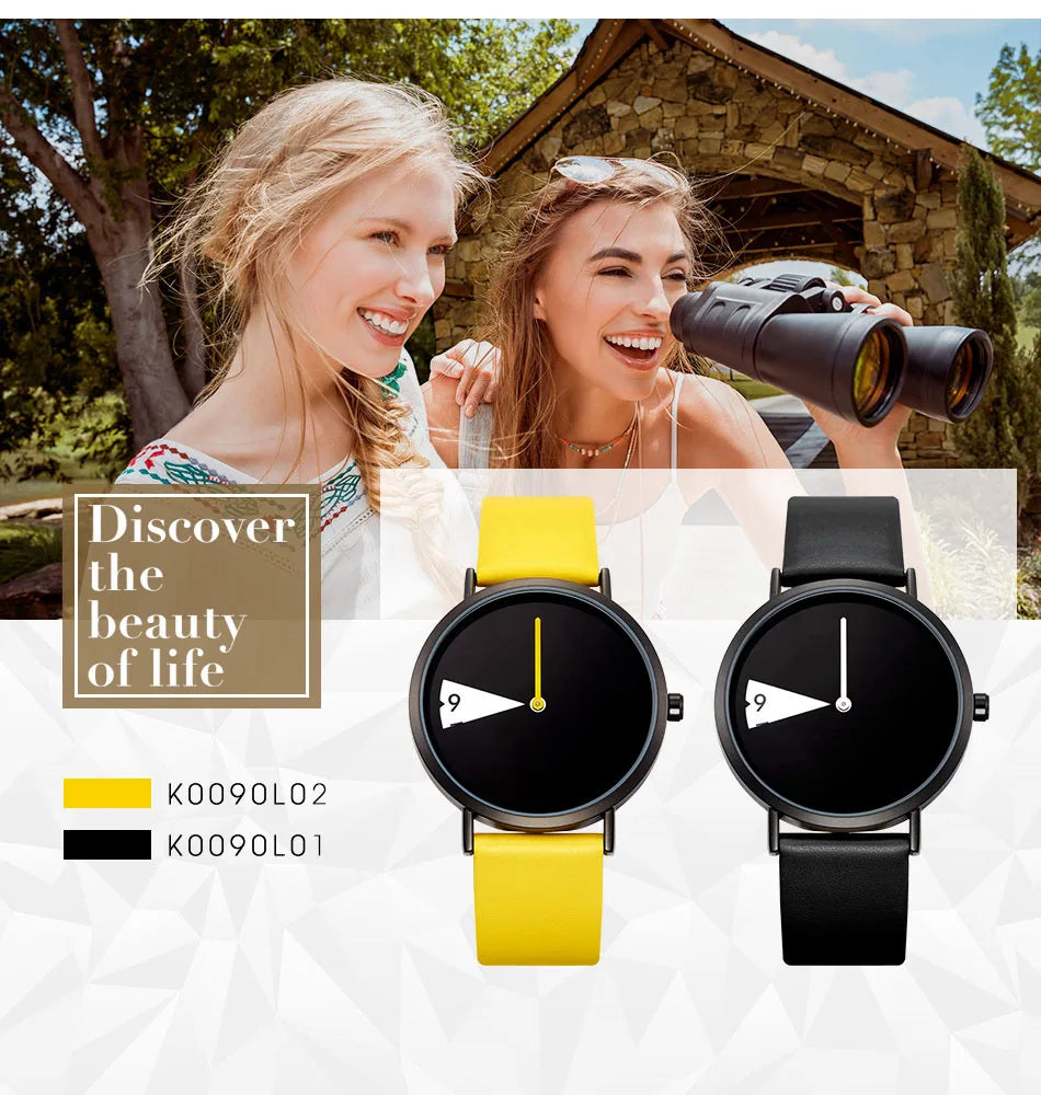 2026 új női karóra kreatív karóra női karóra forgatható sárga bőrszíjas karórák óra montre femme reloj mujer