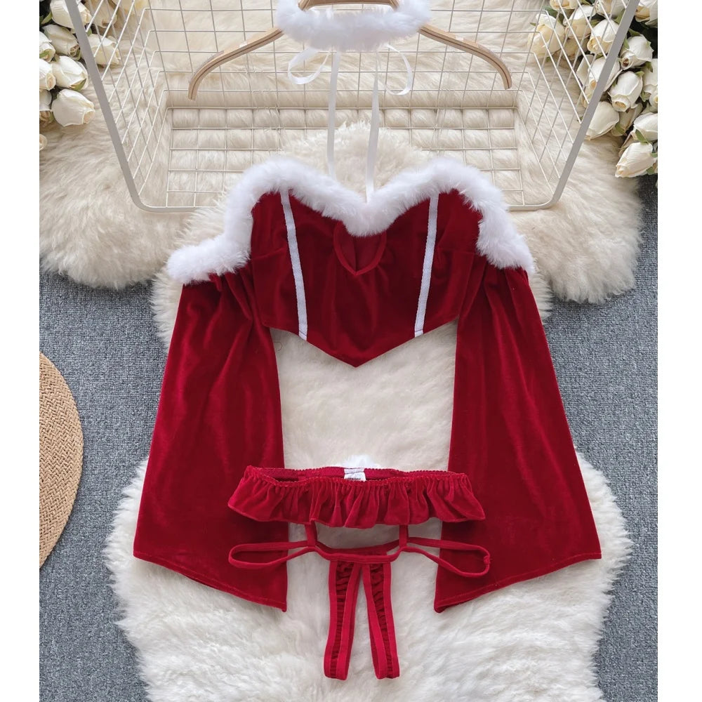 Piros karácsonyi cosplay nyúl lány jumpsuit szexi fehérnemű öv női új ruházat hétköznapi hát nélküli üreges fűzős body