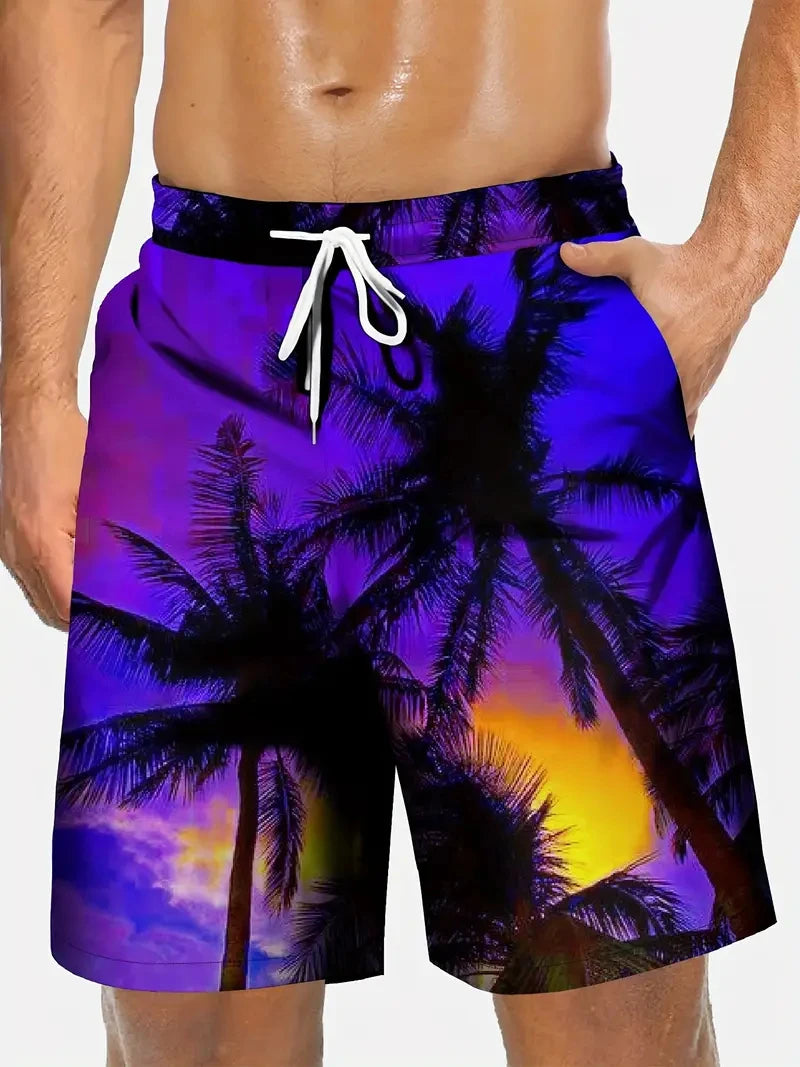 3D kókuszpálma mintás strandnadrág, pálmafa mintával