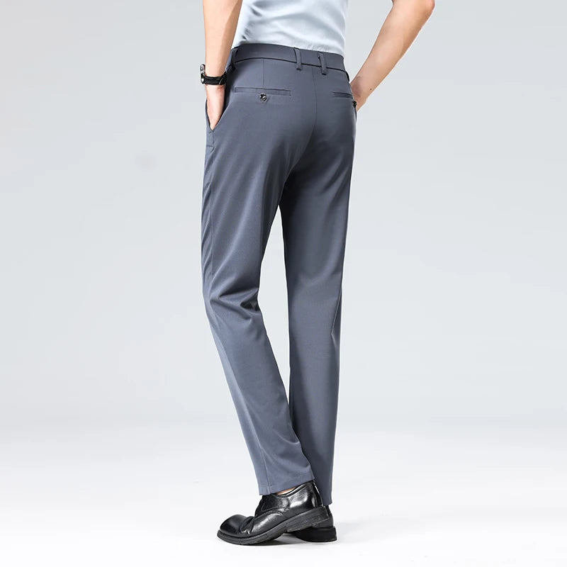29-42 Férfi nyári vékony divatos üzleti lezser öltönynadrág hosszú nadrág rugalmas egyenes formális nadrág plus size 28-40